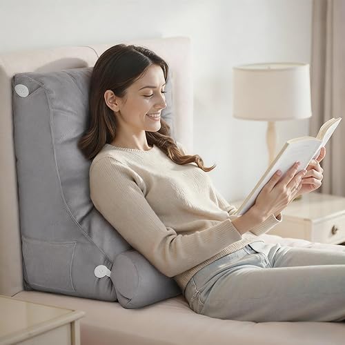 Juego de 2 almohadas de respaldo de lectura, suave similar a un forro polar, almohada de descanso de cama de 22 x 24 pulgadas con funda extraíble