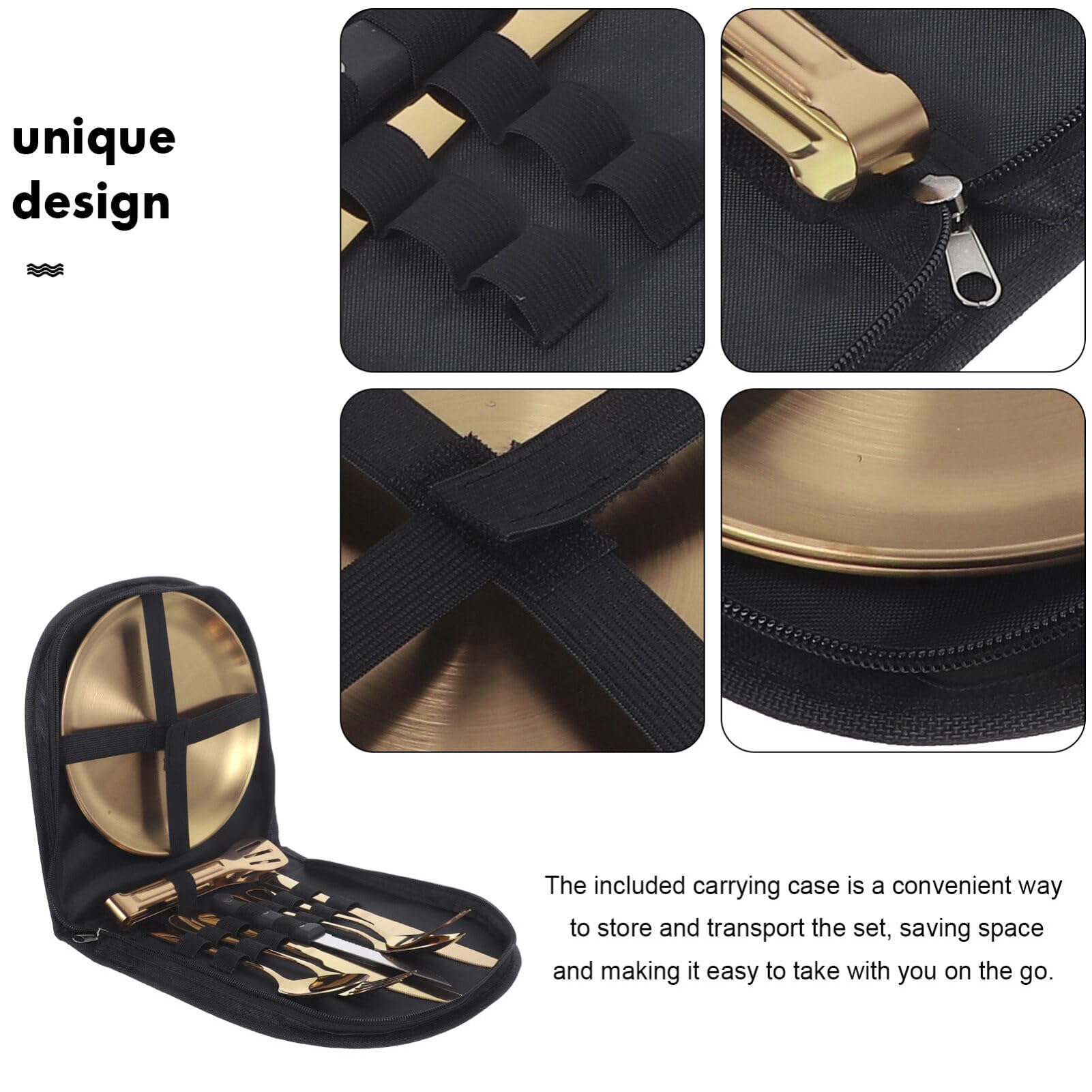 HOLIDYOYO 1set Stainless Steel Camping Utensil Portable Travel Cutlery Kit with Serving Spoon Storage Bag Sleek Design for Outdoor Dining Easy to Clean