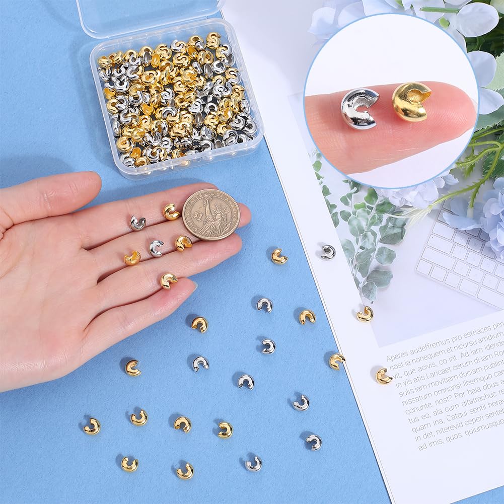 2100 Pezzi Perline a Crimpare, Perline a Crimpare con Tubo in Ottone, Copri Nodo in Pizzo Perlato, Applica a per Creare Gioielli Fai da te e collane(Sette Colori