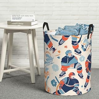 Hockey Elements Creative Patterned Laundry Basket Collapsible Circular Laundry Hamper with Handles Freestanding Tall Laundry Bag Washing Bin Waterproof Clothes Storage Basket for Blankets Toys Medium