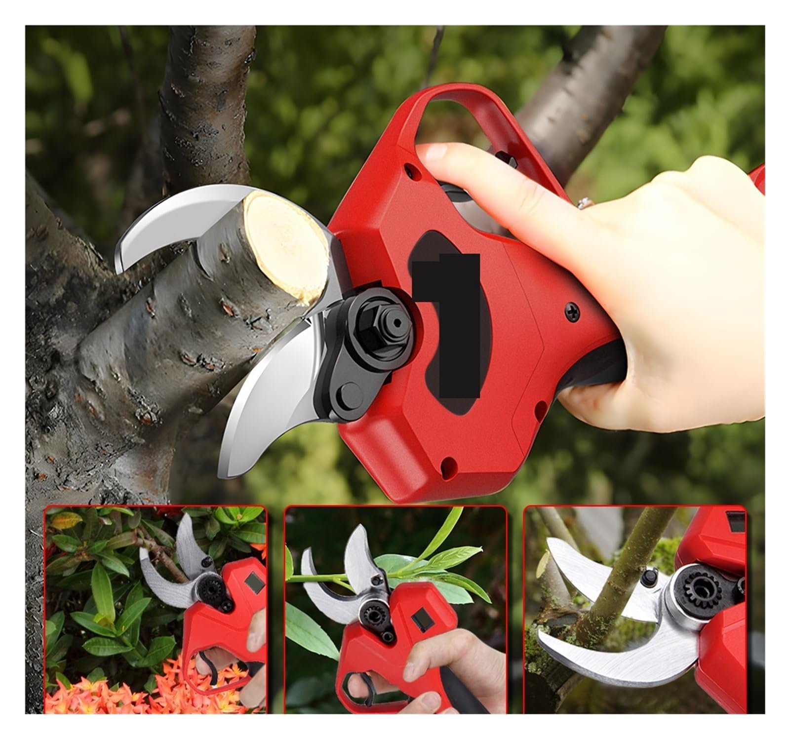 Tijeras de podar eléctricas, Tijeras de podar sin escobillas 2000W, podadora eléctrica con batería inalámbrica 2 Engranajes y Herramienta for jardín LED para podar Ramas de árboles
