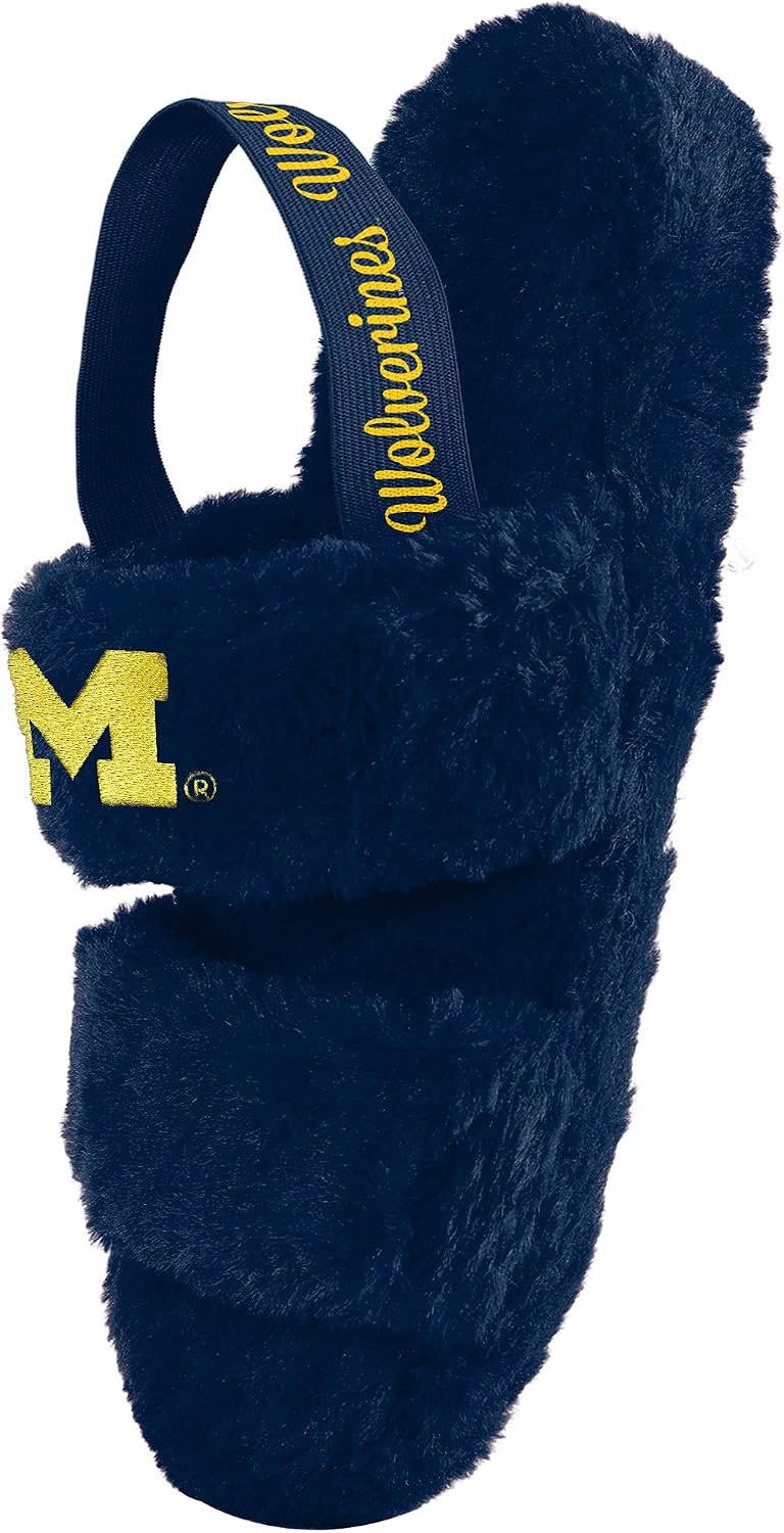 FOCO Womens NCAA College Team Color Heel Strap Wordmark Fuzzy Slide Slippers