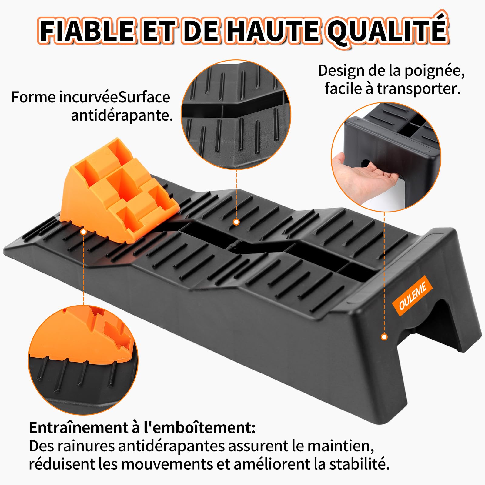 OULEME Cales d'accès pour camping-car [lot de 2], Cales stables avec verrouillage par carte, Cales de marche antidérapantes, pour caravane, camping-car & remorque (<5t)