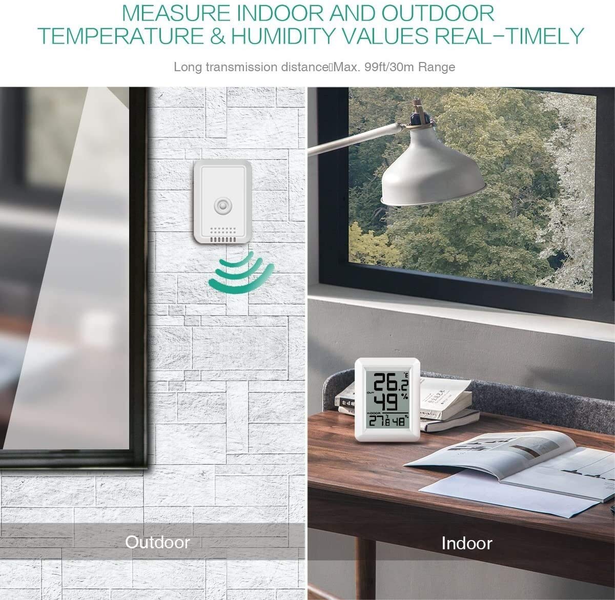 XMING Igrometro del termometro Digitale, misuratore di umidità Interna/da Esterno, Monitor di Temperatura con sensore Wireless, Range 328ft / 100m, ° C / ° F Selezionabile (Size : Indoor/Outdoor)