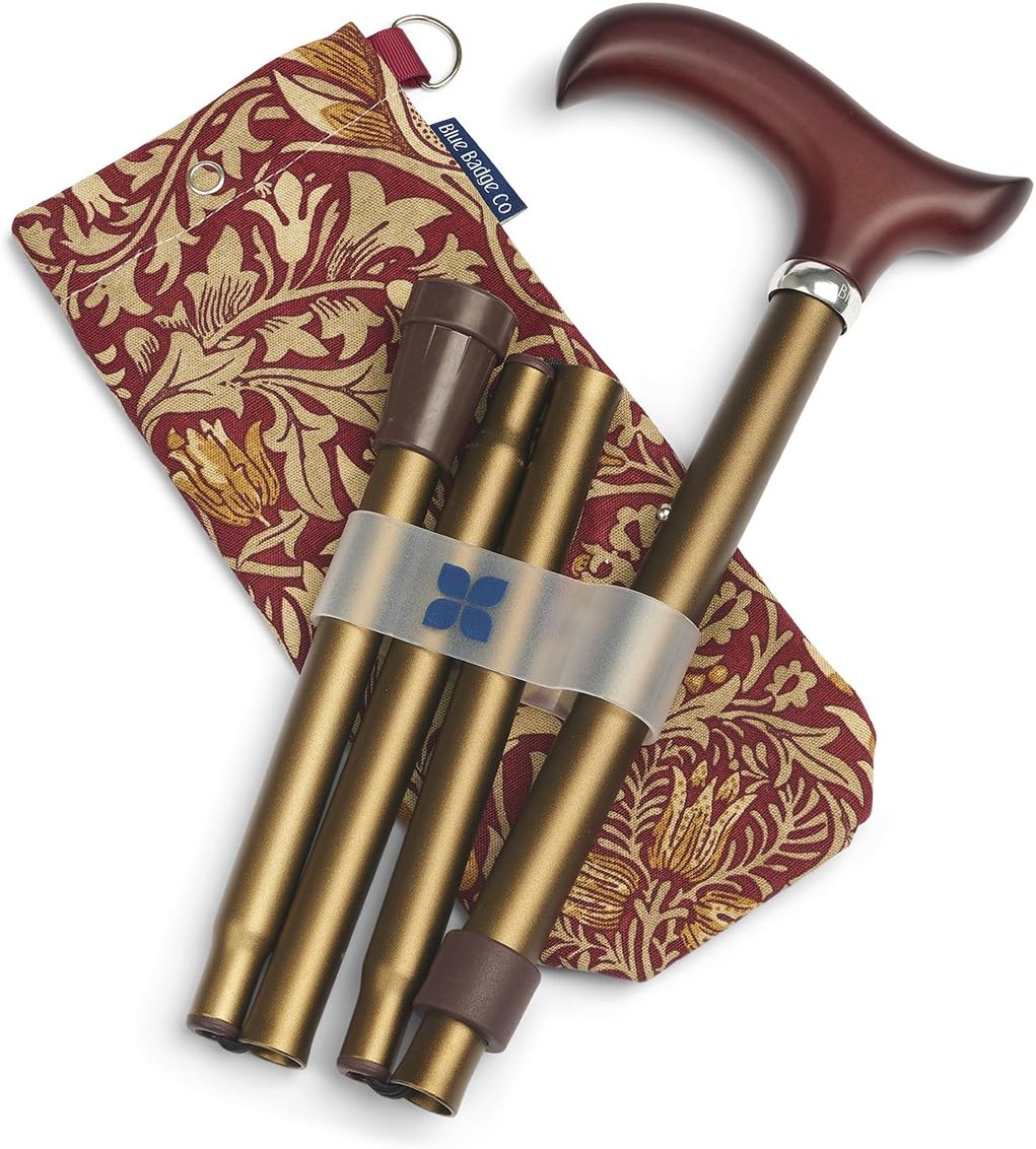 Blue Badge Bronze Adjustable Folding Walking Stick and Stylish Storage Bag, Bronze/William Morris Snakes Head
