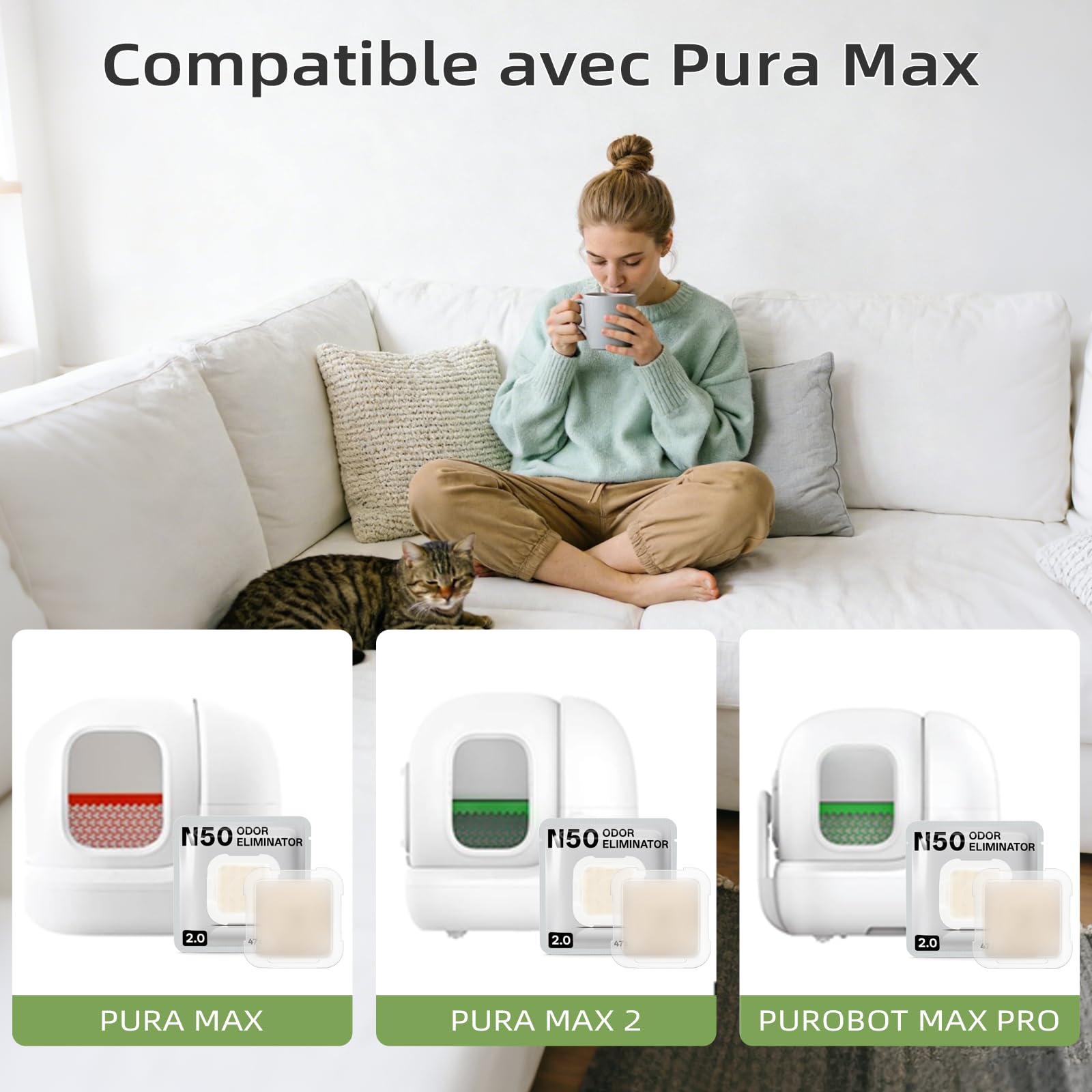 Désodorisant Autonettoyant Bac à litière pour Pura Max 2/Pura Max, Désodorisant N50 2.0, Parfum Longue Durée, Ingrédients Sùrs, Non Irritant (2.0-6 Paquets)