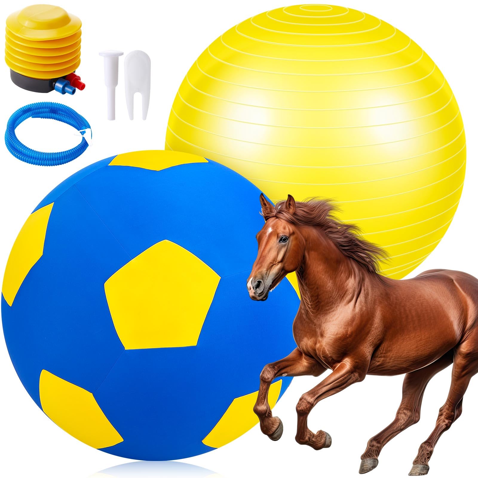 Suilung 30 Inch Giant Herding Ball with Cover Anti Burst Ball Please Watch VCR for How to Inflation Horse Toys for Horses Stall Entertainment Play, Pump Included (Yellow Blue, Classic)