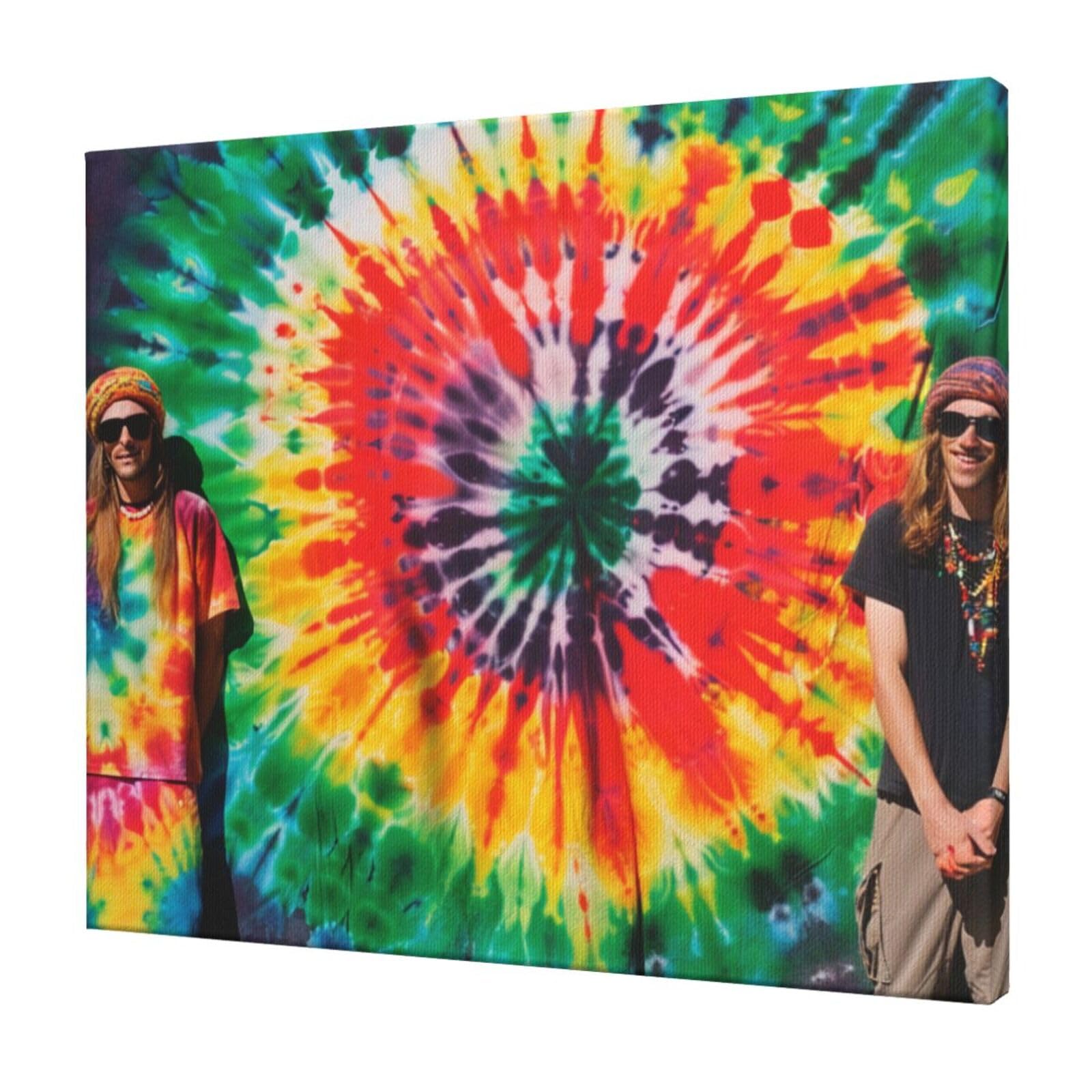 YKLJG Tie Dye Hippies Printed Wall Art Canvas Prints 60x50 CM Wooden Framed Picture Painting Artwork for Bedroom Kitchen Home Office Decor