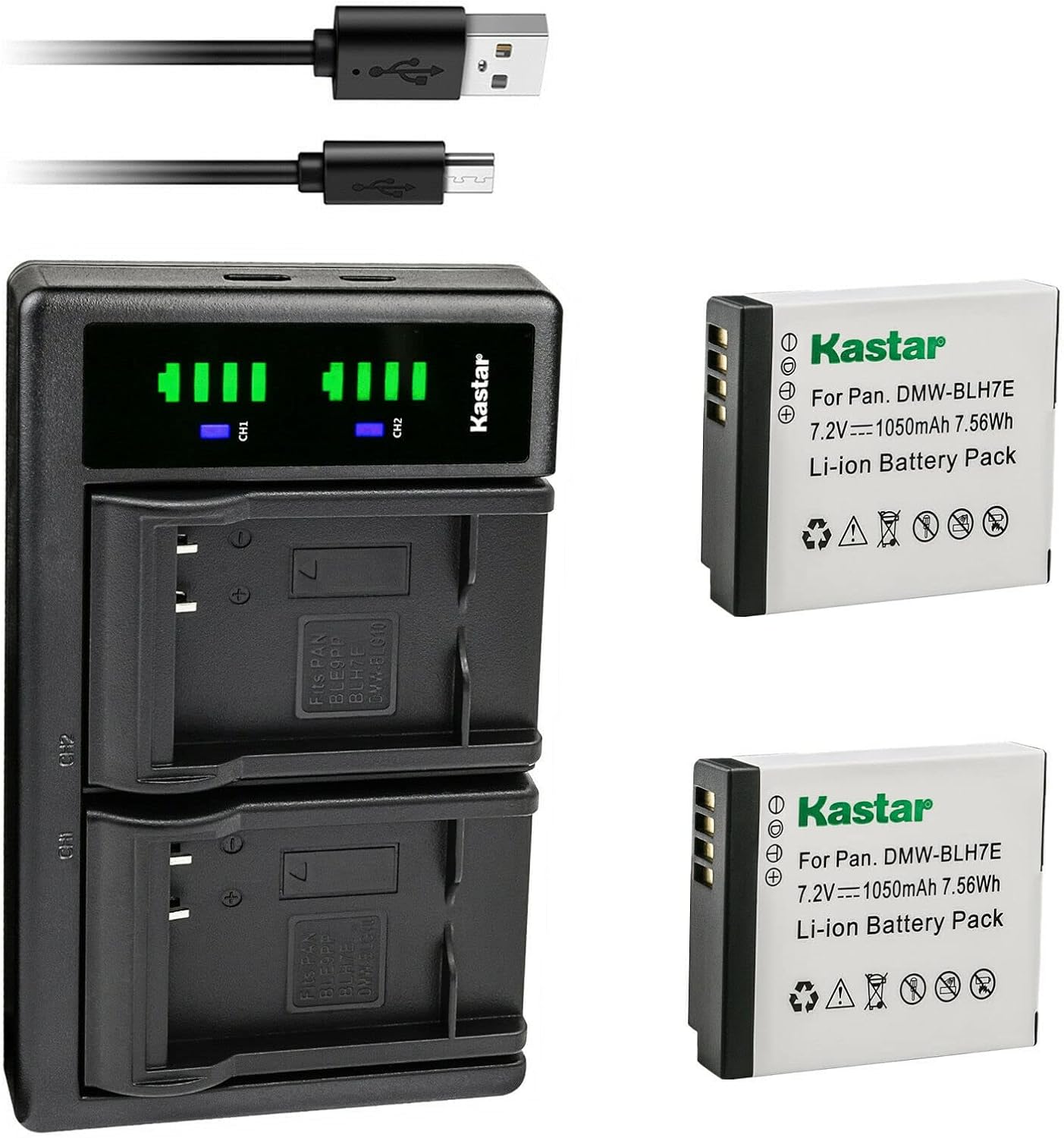 Kastar 4-Pack Battery and LTD2 USB Charger Replacement for Panasonic DMW-BLH7, DMW-BLH7E, DMW-BLH7PP, DMW-BLH7GT Battery, DE-A98, DE-A99 Charger, Panasonic Lumix DMC-LX10, Lumix DMC-LX15 Camera
