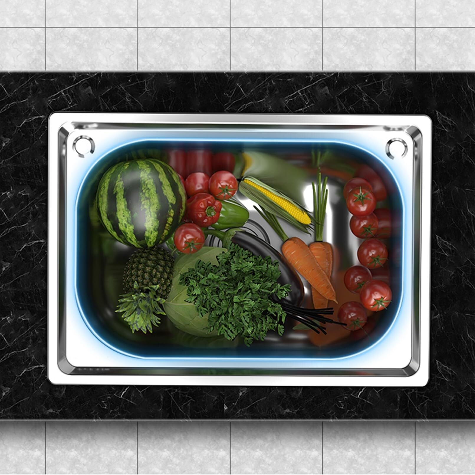 SDdPulse Lavello da cucina in acciaio inox a vasca singola con rubinetto caldo e freddo, angoli arrotondati, per casa, ristorante e bar, monocolore, 53 x 38 cm