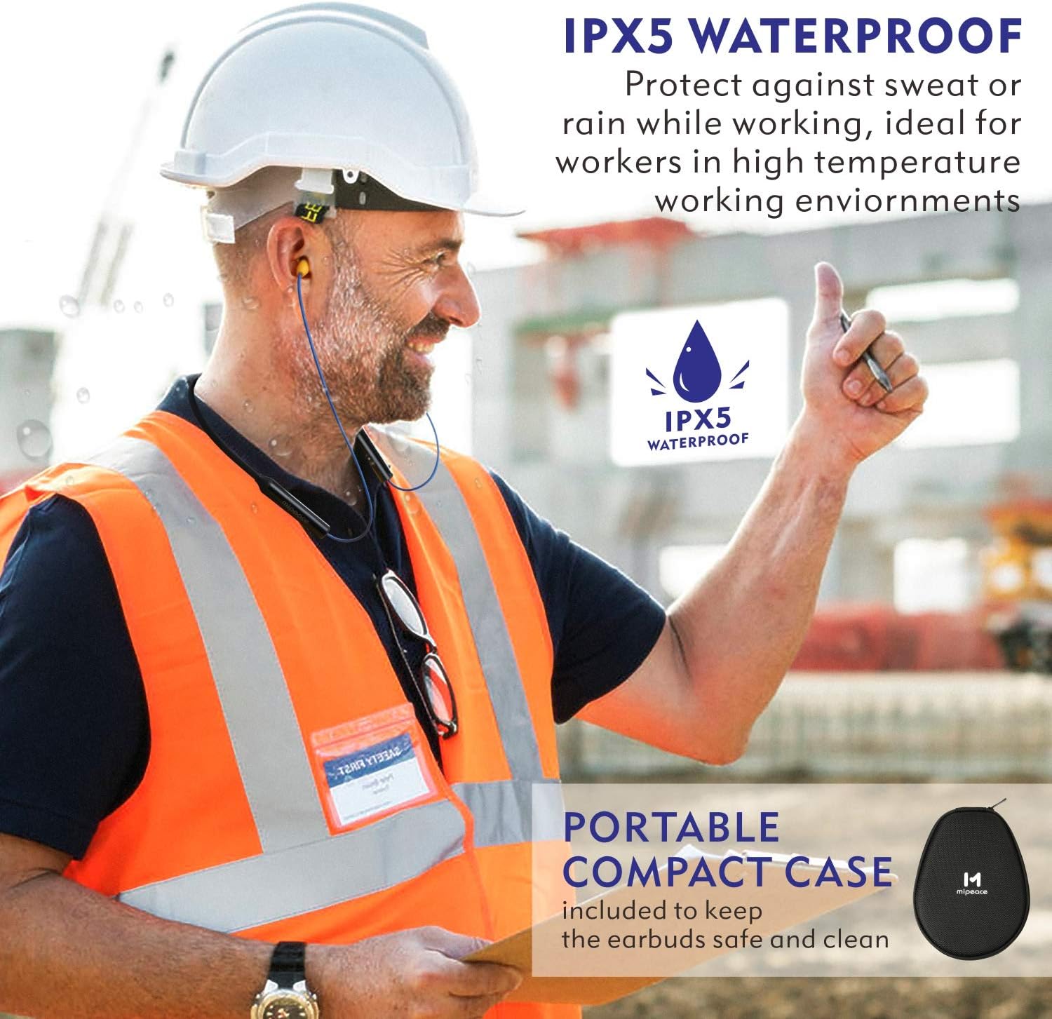 One-Day Sale: Up to 50% Off Bluetooth earplug headphones, Mipeace neckband wireless earbuds earplugs-29db noise reduction isolating in-ear earplug earphones with mic and controls, IPX5 sweatproof, 16+Hour battery for work safety