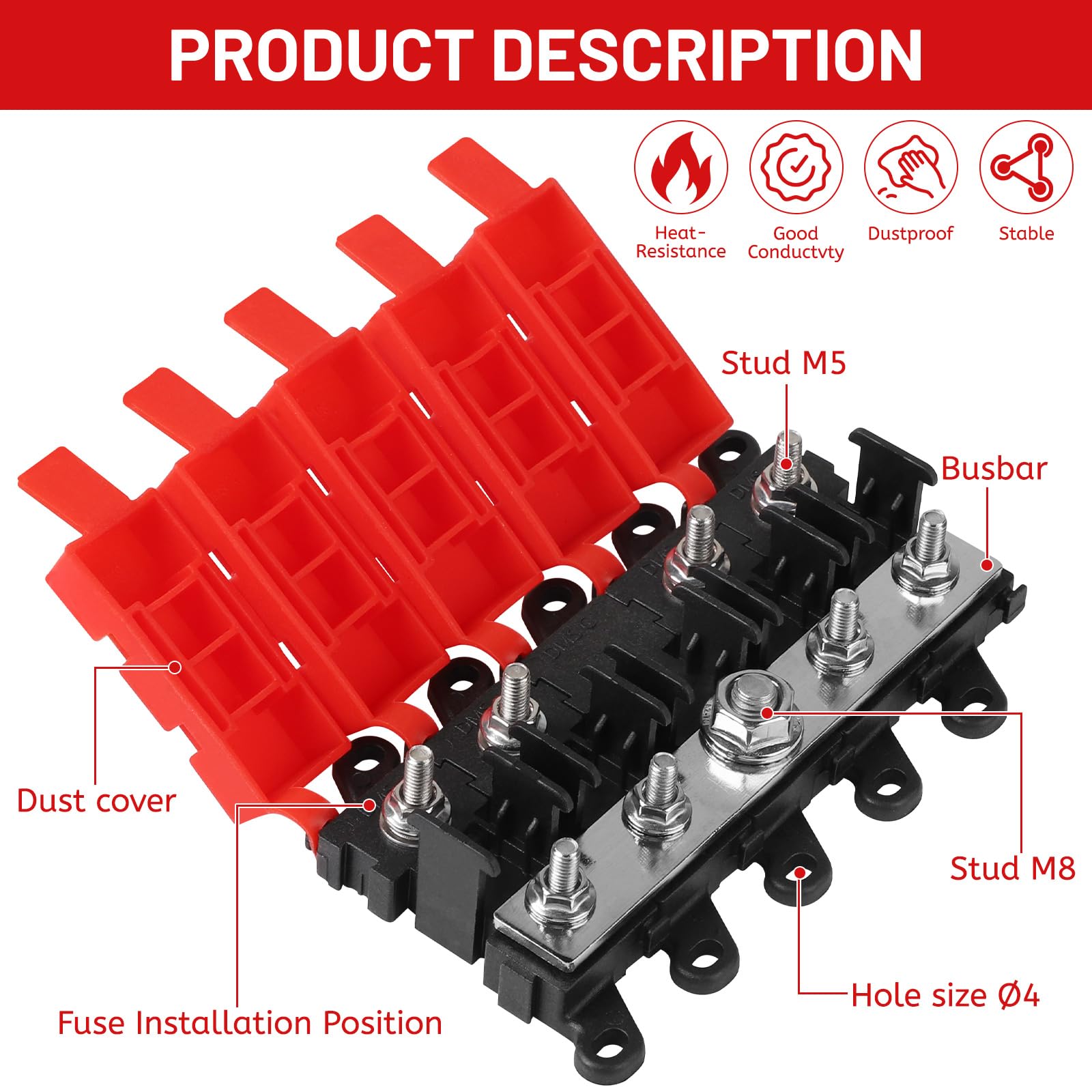 DBREAKS Portafusibles Midi de 4 compartimentos Incluye fusibles de 30 A, 60 A y 100 A con cubierta de goma de silicona, distribuidor de cobre, para barco, caravana