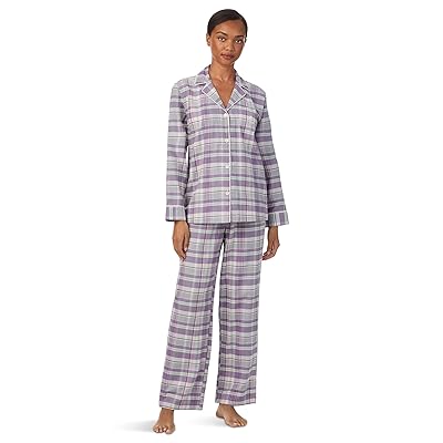 Lauren Ralph Lauren Woven Long Sleeve Notch Collar Long Pant Pajama Set Women