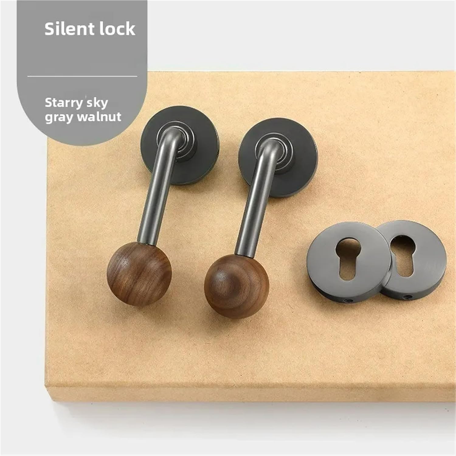 Indoor Bedroom Door Walnut Wooden Handle Split Silent Lock 1Pcs(Black Nickel Color)