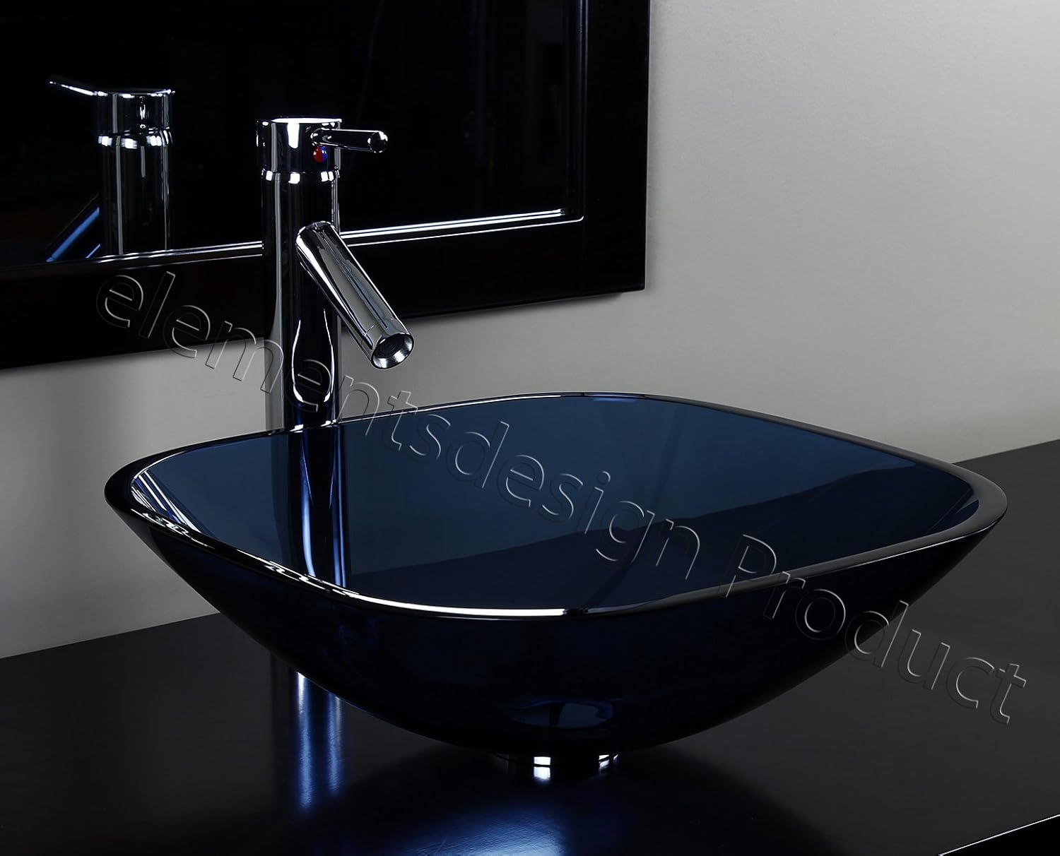 Bathroom Blue Square Glass Vessel Vanity Sink S12.3C1 Chrome Faucet