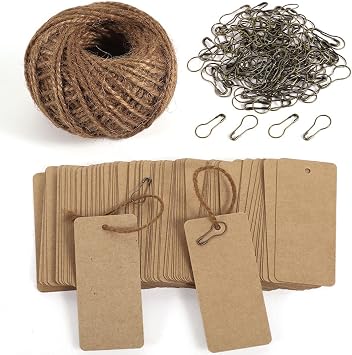 100 pcs Gift Tags with String, Christmas Gift Tags Blank Tags with Safety Pins,Name Tags for Gift Bags Label Clothes Arts and CraftsKraft Paper