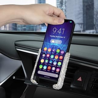 eing Car Mobile Phone Holder Air Vent Mount Bling Crystal Adjustable Phone Stand Holder for Easy View GPS Screen,360° Dashboard Windshield Phone Holder,Silver