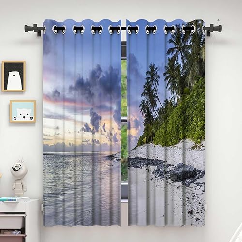 ZYMECH Beach View Cortinas para Sala Elegantes Modernas,Coast Door Cover Curtain Room Darkening 55in Width by 55in Height disponible en Yaxa Colombia