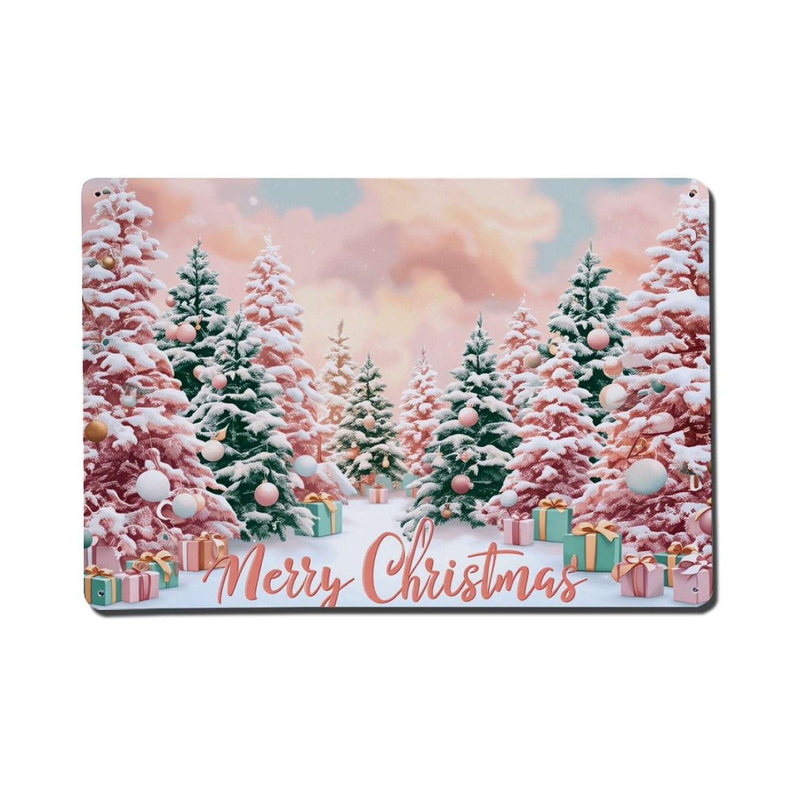 Snowy Trees Gifts Sky Holiday Tin Sign Vintage Metal Poster, Home Bar Garage Man Cave Cafe Indoor & Outdoor Wall Decoration 8x12Inches