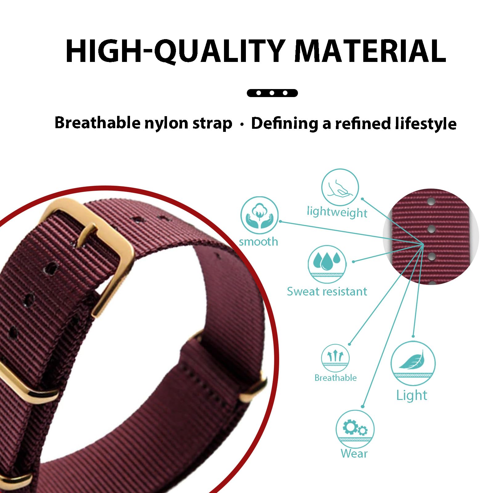 Nato Style - Correa de reloj de nailon balístico impermeable (0.709 in, rojo vino) 3