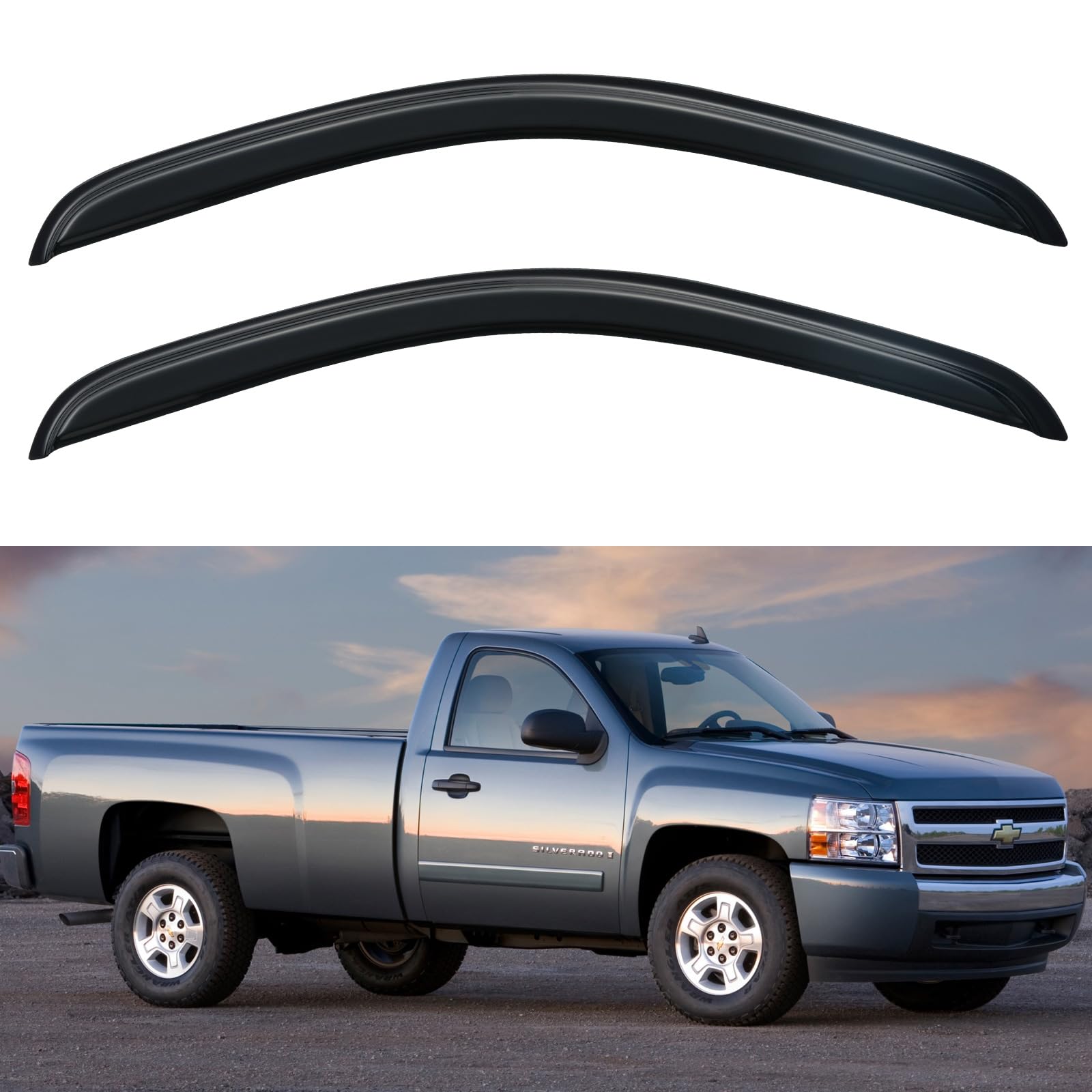 Window Visors Rain Guards Shield for 2007-2013 Chevy Silverado/GMC Sierra 1500 Regular Cab, Window Wind Deflectors Vent Shades for 07-14 Silverado/Sierra 2500HD 3500HD Standard Cab