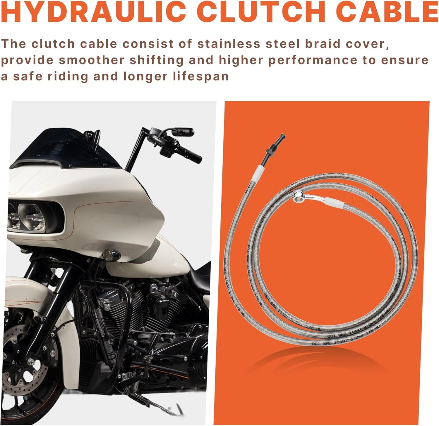 2017-2020 Touring Extended 14" Handlebar Cables Set NO ABS Clutch Cable & Brake Line Extension for 2017-2020 Harley Road King/Electra Glide/Street Glide/Road Glide NO ABS, Chrome
