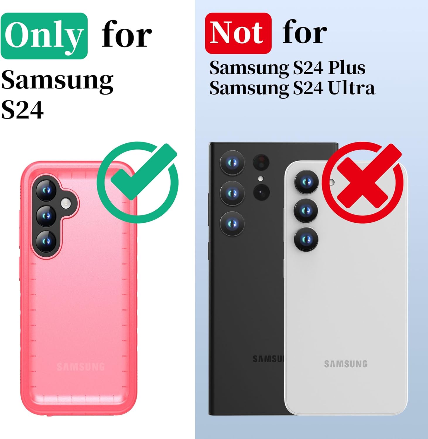Cozycase for Samsung Galaxy S24 Waterproof Case - 360 Heavy Duty Full Body Protection/Shockproof/Dustproof/Double/Front and Back/IP68/S 24 Protective Case with Screen/Camera Protector Slim Pink