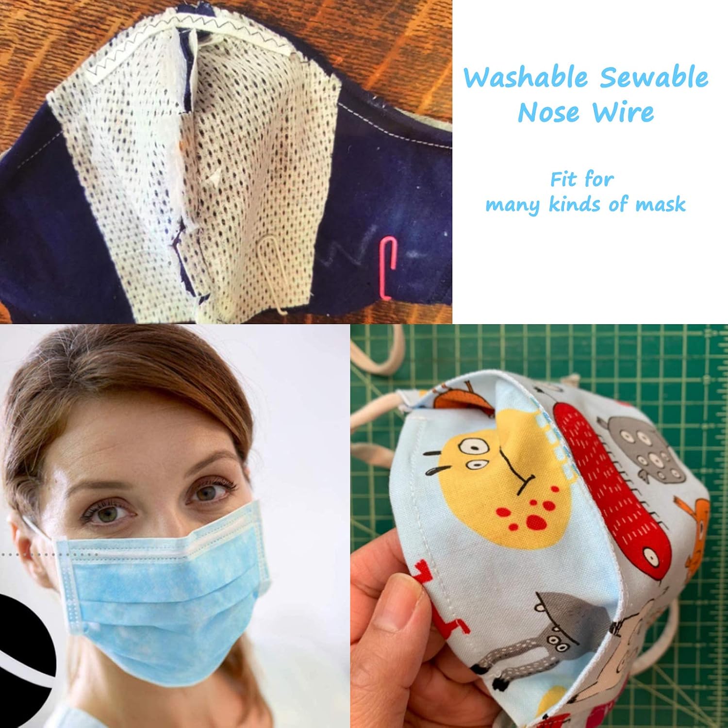 10 Yard Nose Bridge Strip, Fabric Wrapped Copper Wire for Handmade DIY Making, Washable Sewable Nose Wire Clips Adjustable Plastic Pieces Strips Straps for DIY Making(White) (10 Yards)