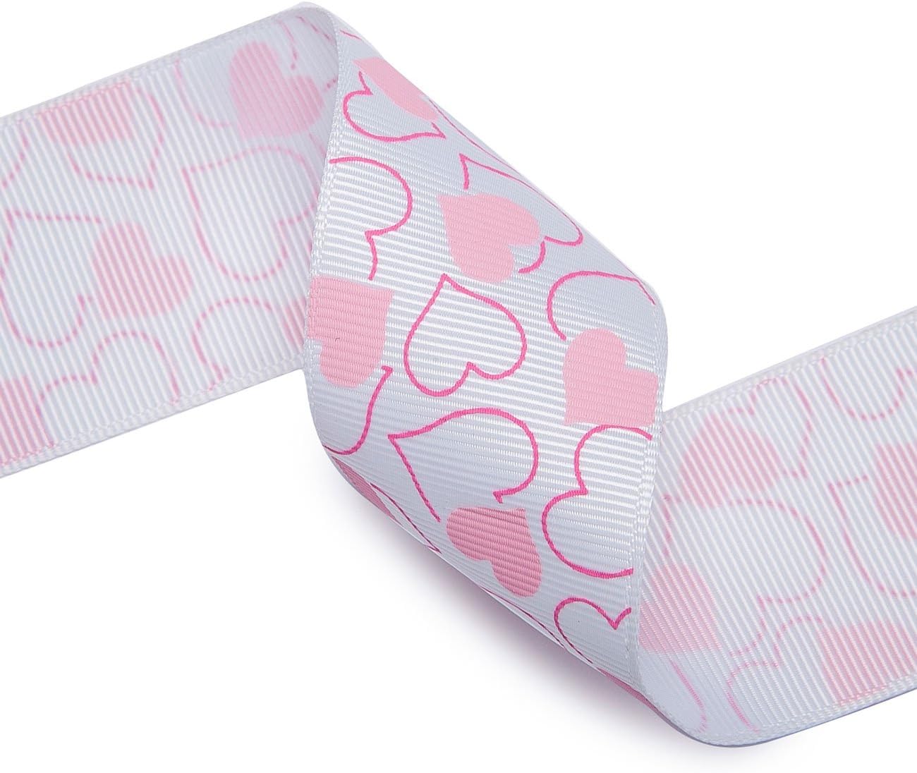 NEOTRIMS Grosgrain Ribbon with Big Hearts Design, French Ruban, Nastro, Width Size of 38mm, For Apparel, Sewing Or Crafts. (White - 38Mm)