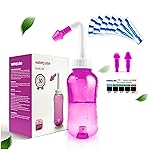 Waterpulse Neti Pot Sinus Rinsing, Nasal Wash Bottle Sinus Rinsing Bottle Cleaner Pressure Irrigation Neti-Pot with Sticker Thermometer for Adult & Kid BPA Free (Pink)