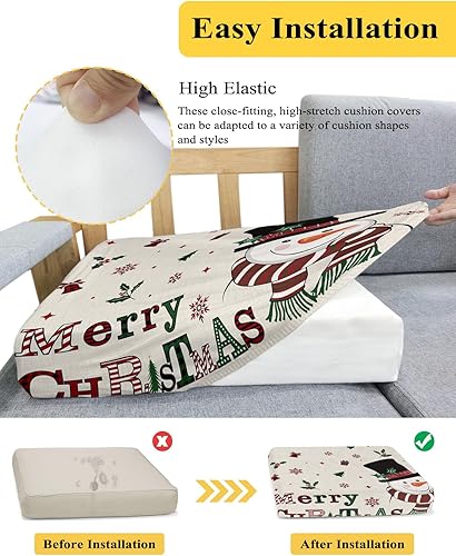 Miniatura 13 de Fundas de cojín para sofá de Navidad con diseño de muñeco de nieve rosa, funda elástica para sofá con parte inferior elástica, fundas de sofá