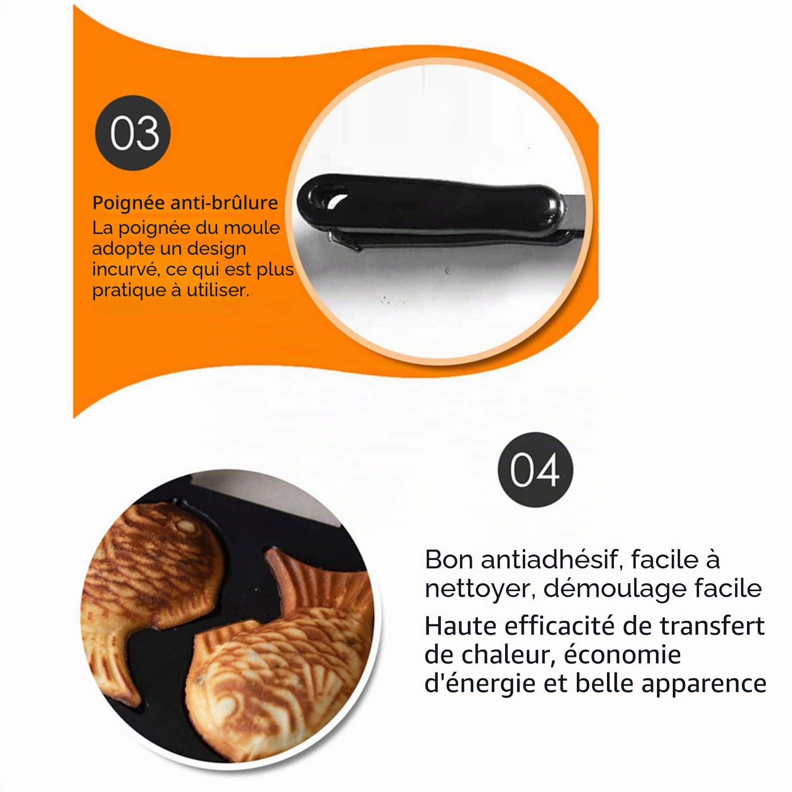 Taiyaki Poêle à Gaufres Moule Taiyaki Double Face Antiadhésive Moule à Dessert en Aluminium pour Gâteaux Poisson Gaufres et Pancakes Camping Restaurant