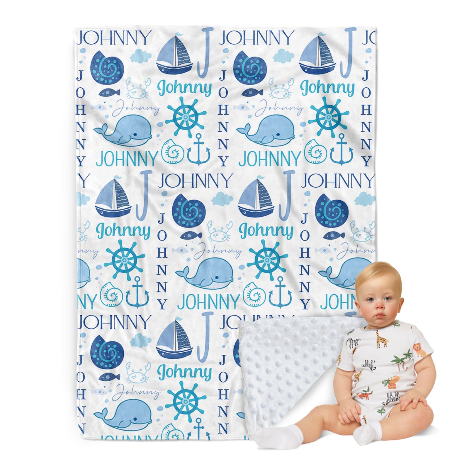 ZOTIMEF Personalized Baby Blanket - Animals Pattern with Multi-Fonts Names - Custom Soft Plush Double Layer Blankets with Dotted Backing for Boys Girls Gifts Color20-Marine Animals