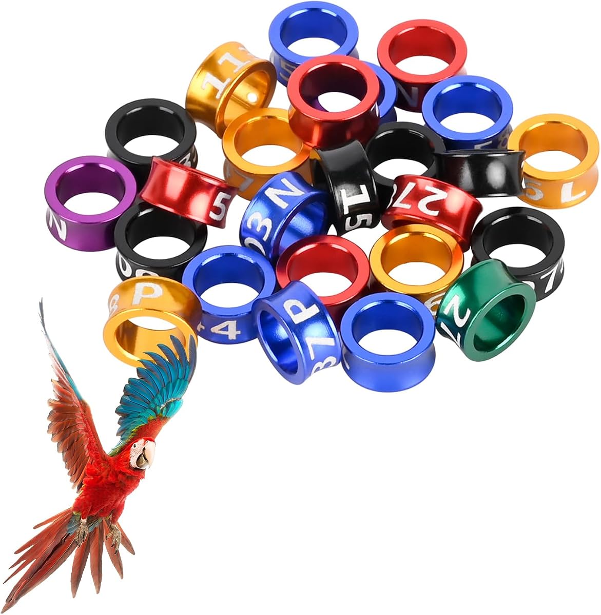 Bandas para patas de pájaro de 6,0 mm, anillos de identificación de aluminio multicolor para Xuanfeng, sol pequeño, 50 paquetes con grabados resistentes a la decoloración