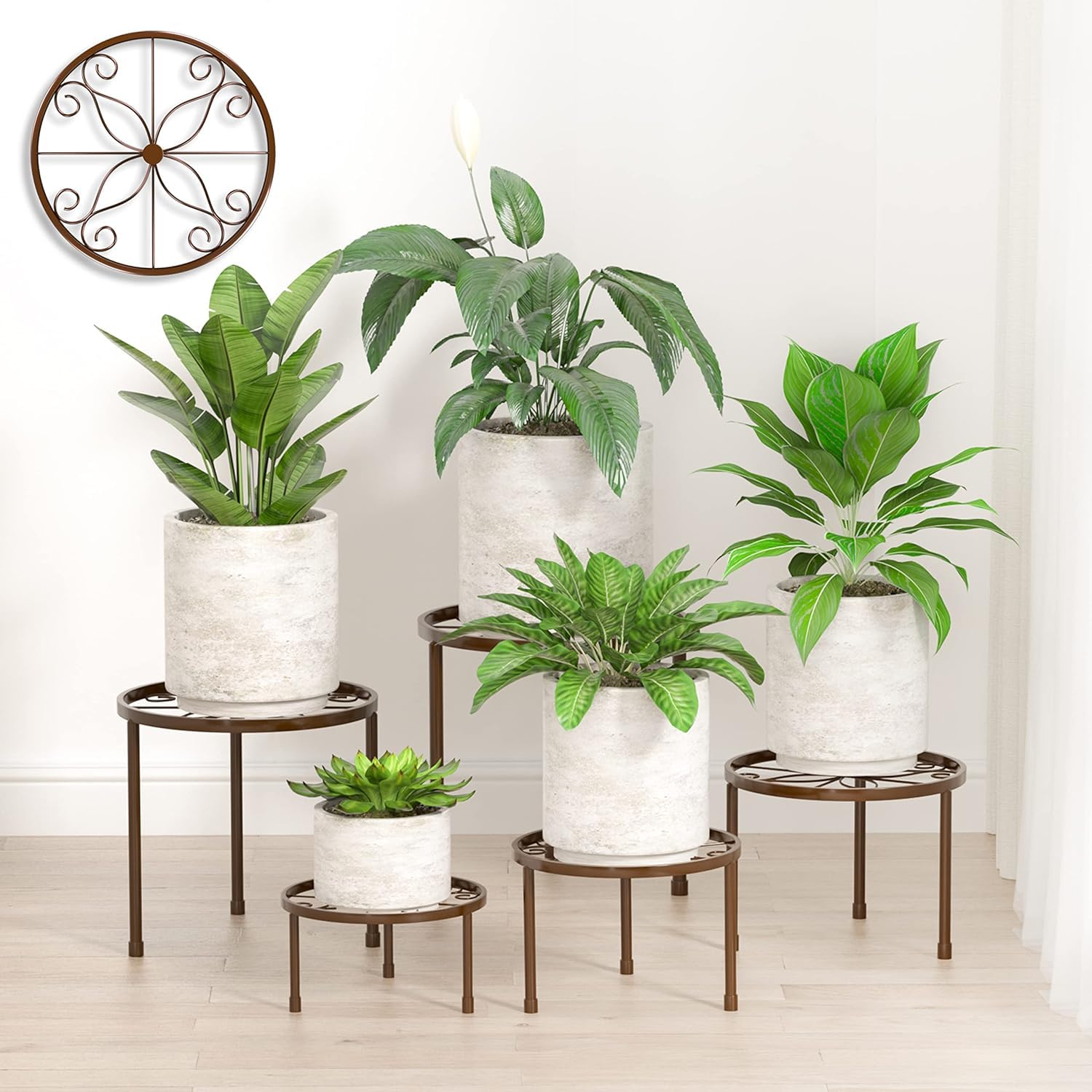 Ziwijity 5er-Set Blumenständer aus Metall, Pflanzenständer für Innen Außen Garten Pflanzen,Blumentopf Ständer für Pflanzentreppe, Anti-Rost Eisen Display Rack für Haus & Garten Dekoration