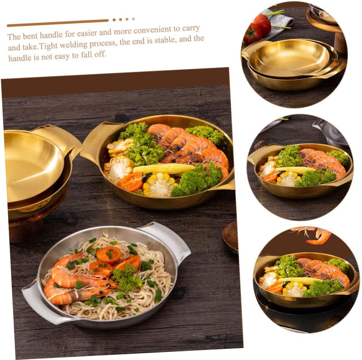 Korean Style Seafood Cooking Pot Stainless Steel Double Handle Paella Pan for Ramen Soup and Home Cooking