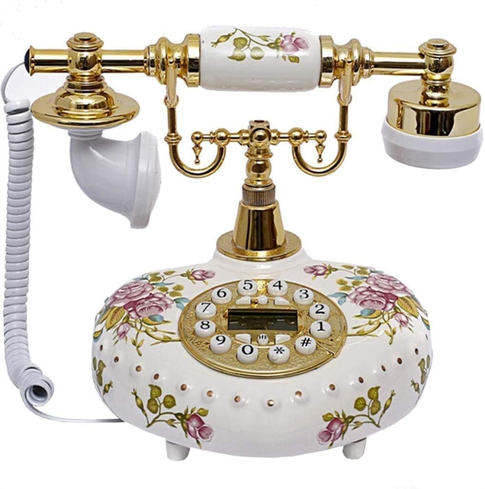 Téléphone rétro classique en céramique florale chic pour bureau
