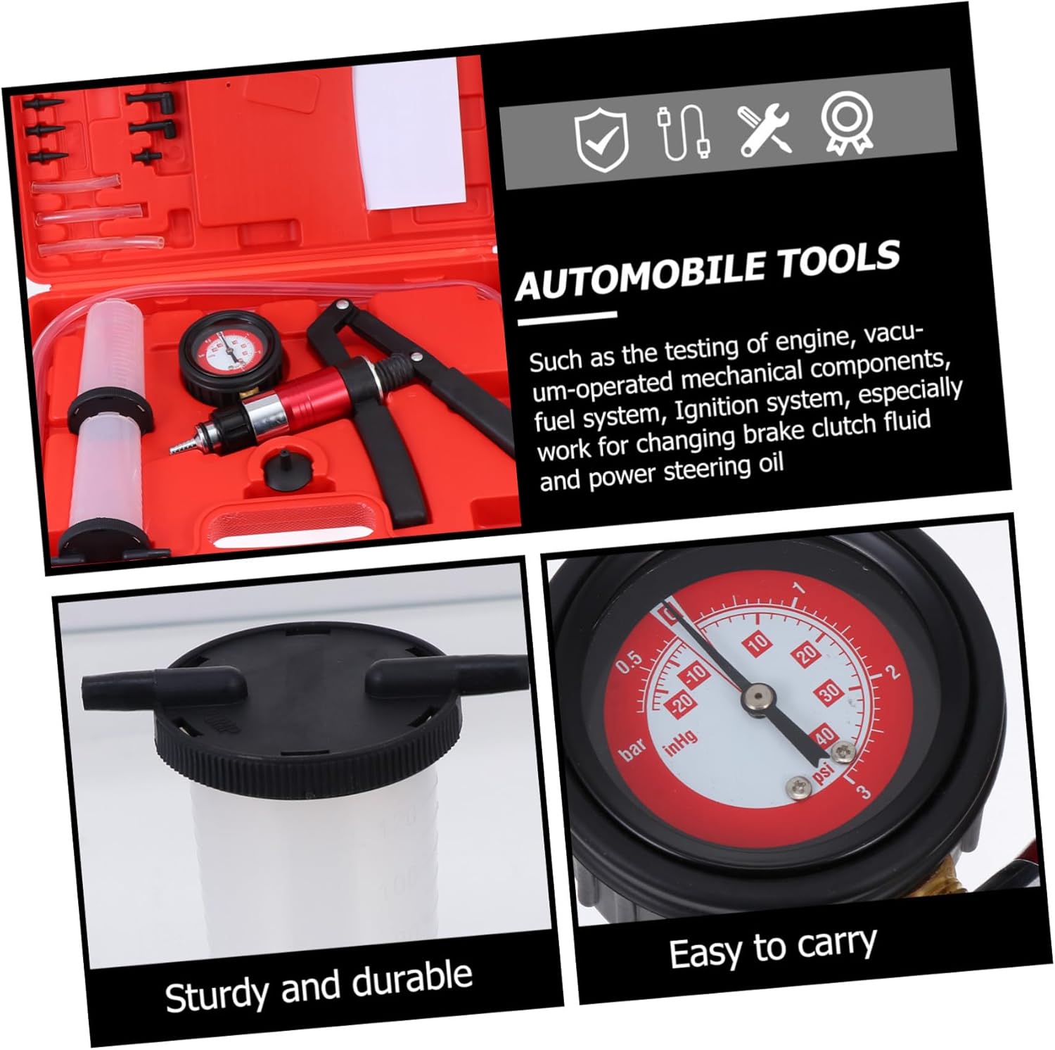 1set Handheld Vacuum Pump Brake Clutch Fluid Bleeder Tool Kit Fluid Oil Bleeding System for Cars Easy to Use Brake Bleeder Kit Versatile Accessories and Storage Case