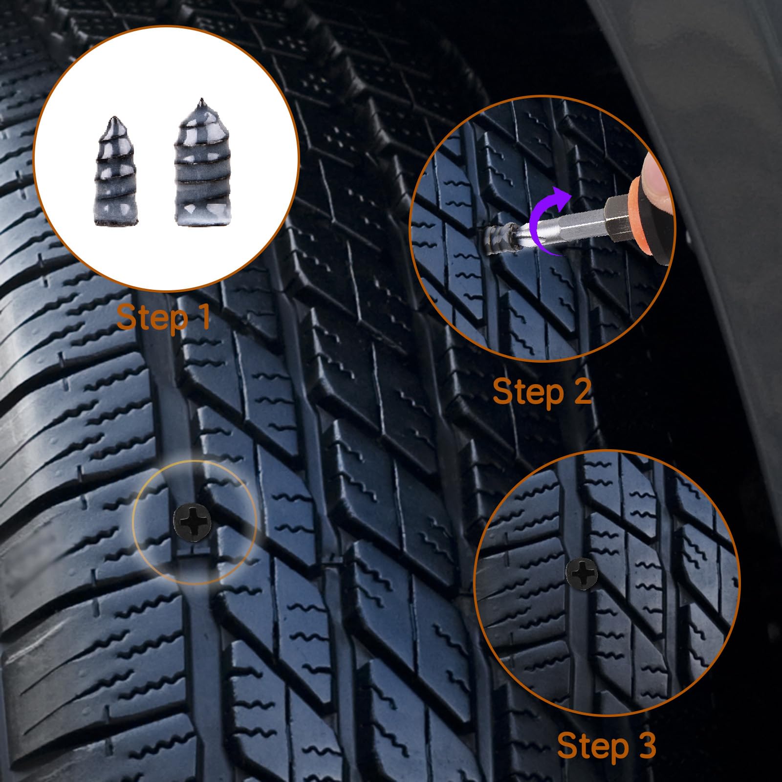 100-teiliges Reifenschrauben-Reparatur-Set – keine Reifenentfernung erforderlich, Reifen-Seitenwand-Reparaturset, Patch-Stecker-Werkzeuge und tragbare Aufbewahrungstasche – schnelle