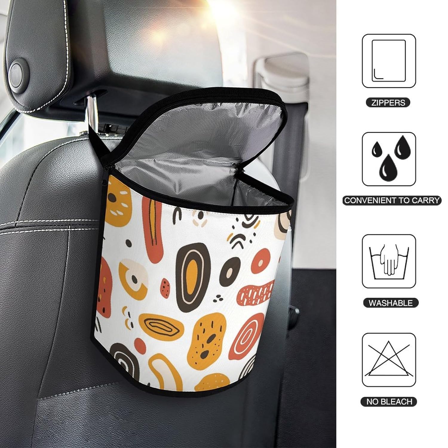 Car Trash Can Warm Color Abstract Image Printed Car Organizer Car Accessory Interior Car Garbage Can with Lid