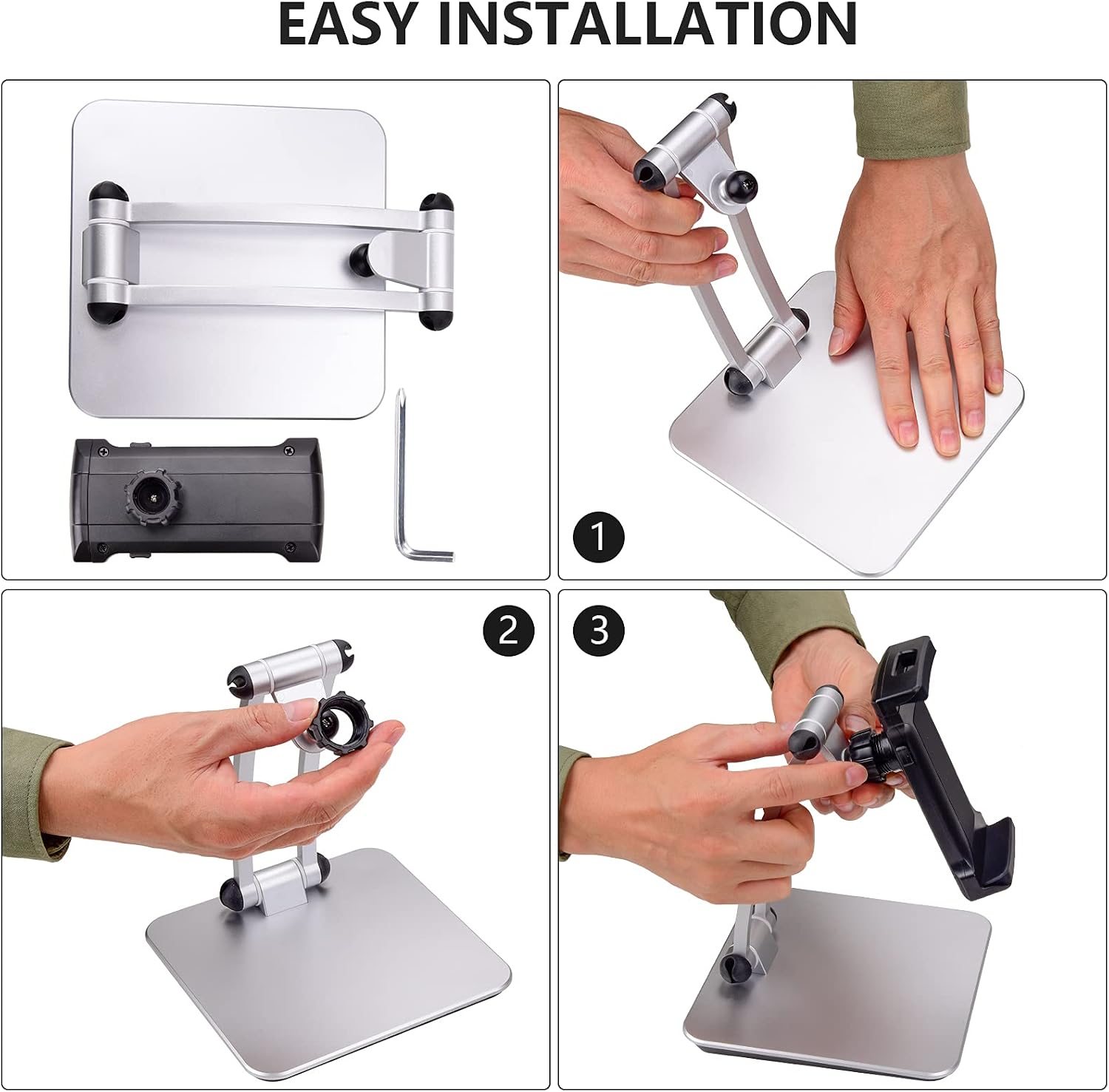 Doboli Tablet Stand Tablet Holder for Desk Adjustable Stand Foldable Tablet Holder Compatible with iPhone Ipad Galaxy Tab Kindle Silver