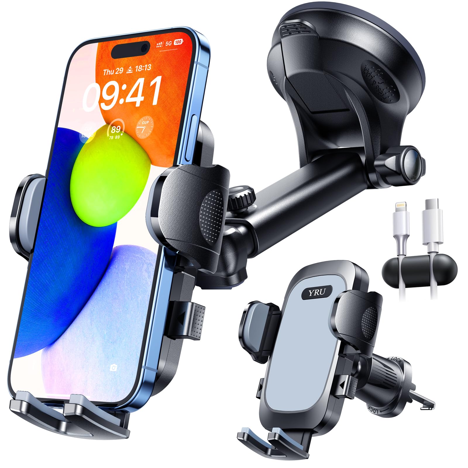 YRUYRU 2024 Car Phone Holder Mount【Over 80LBS Strongest Suction & Hook Vent 】Cell Phone Holder Dashboard Windshield Vent Cell Automobile Cradles Truck Stand for iPhone 15 Pro Max 14 13 Samsung,Light Grey