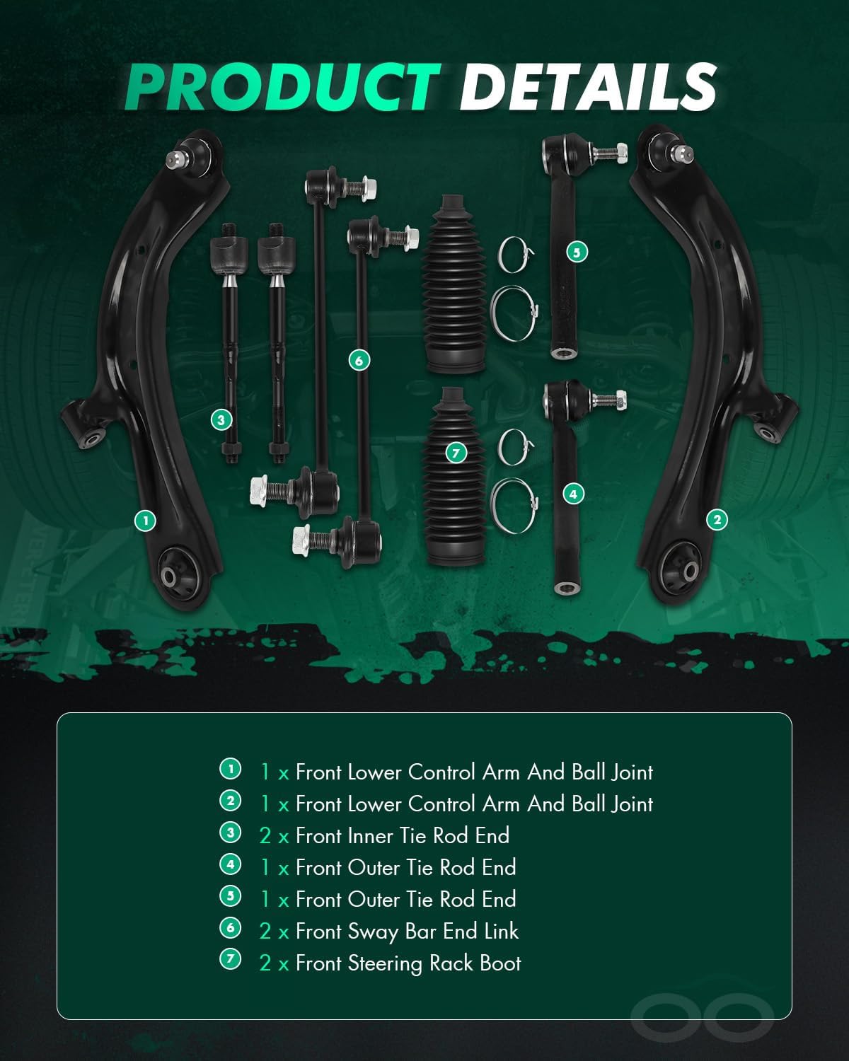 SCITOO 10pcs Front Suspension Kit Lower Control Arm with Ball Joint fit 2015-2018 for Chevy City Express 2013-2019 for Nissan for Sentra for NV200 with Outer Inner Tie Rod Steering Boot Sway Bar Link