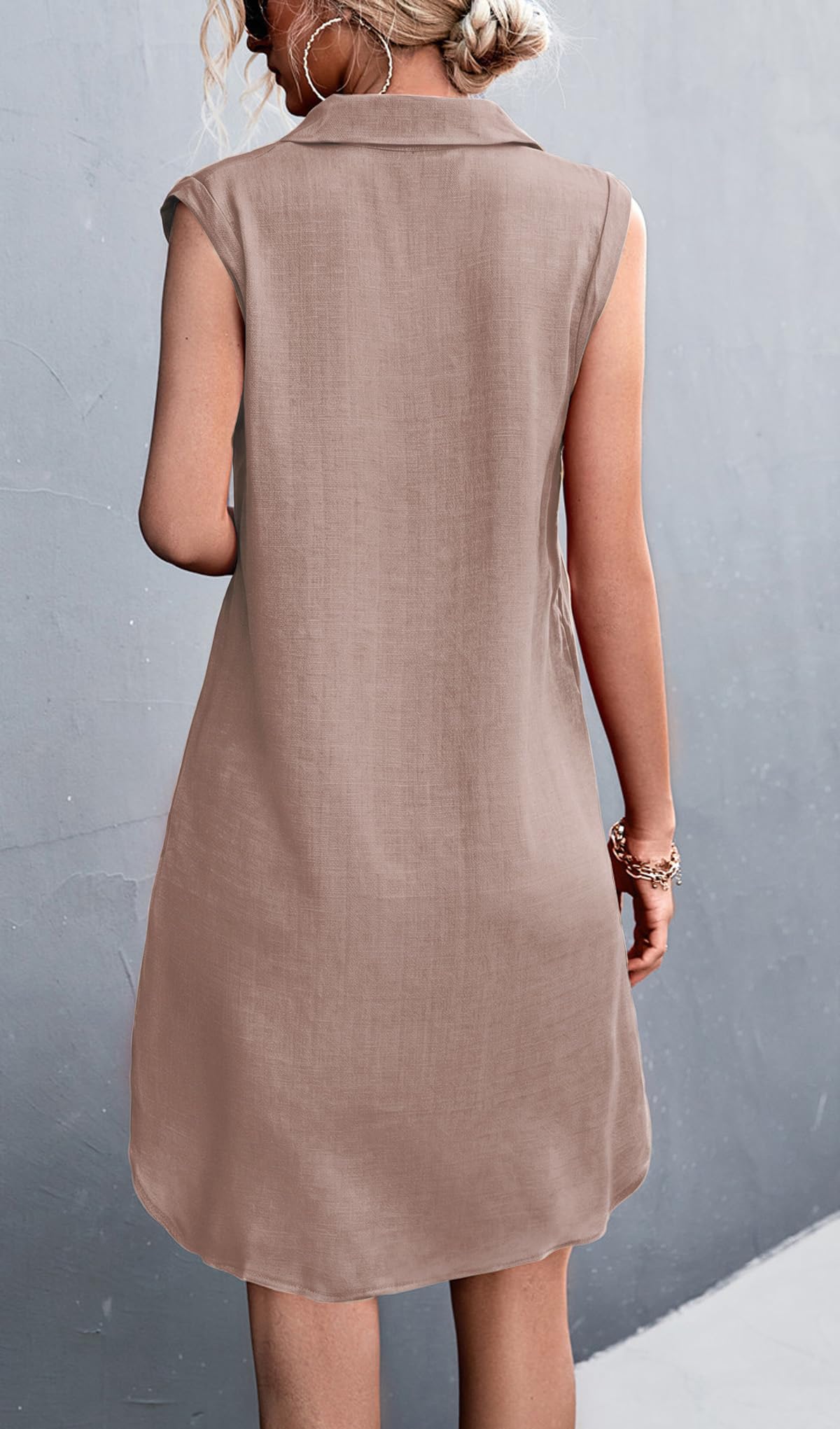 YUTILA Vestido de playa para mujer, sin mangas, de lino y viscosa, holgado, con cubierta de bikini, túnica, informal, vacaciones, playa, ropa de playa