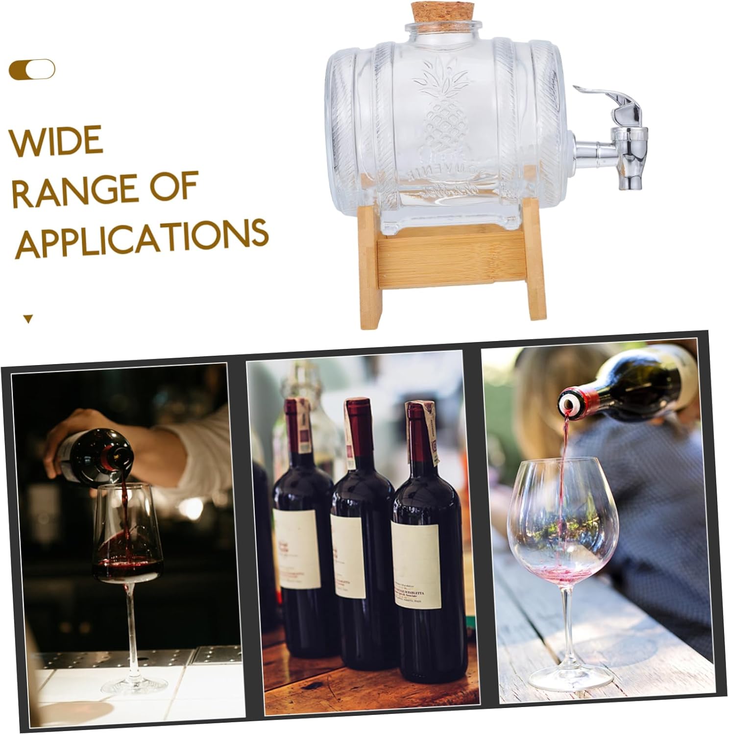 Gatuida 1set Retro Glass Drink Barrel Bamboo Stand Sealed Beverage Container for Home Parties and Weddings Stylish Glass Wine Bottle Dispenser