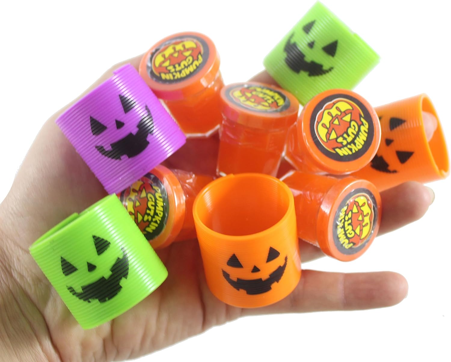Halloween 96 Piece Pumpkin Small Toy Set - Pumpkin Guts Slime, and Jack O Lantern Spring Coils - Trick or Treat (8 Dozen)