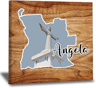 WoGuangis Angola Landscapes Cityscape Canvas Poster Wall Art Angola Flag Wood Frame Wall Hanging Canvas Prints National Flag Country National Art Print for Bedroom And Home Decor 16x16in