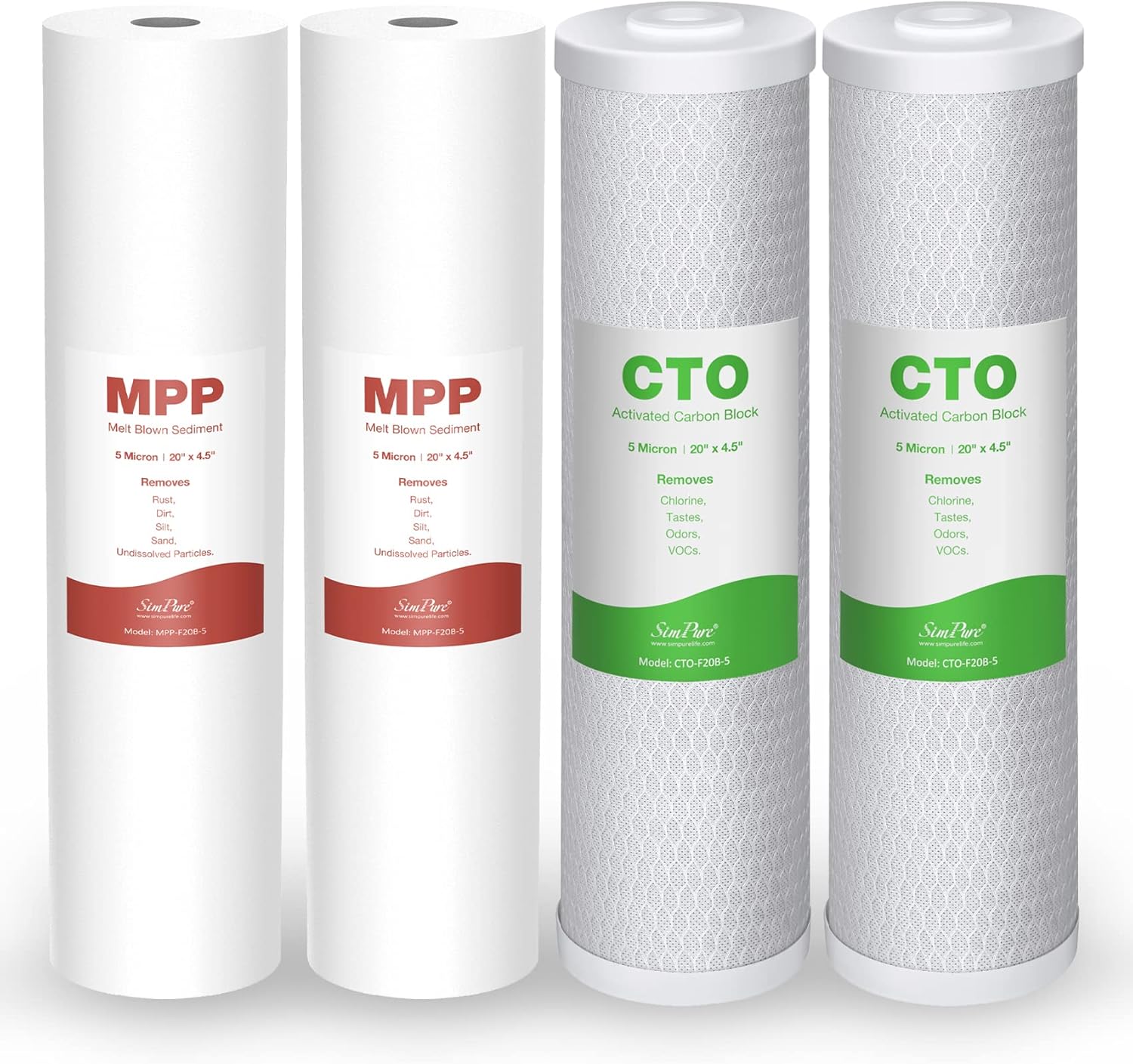 SimPure 5 Micron 20" x 4.5" MPP Sediment and CTO Carbon Whole House Water Filters