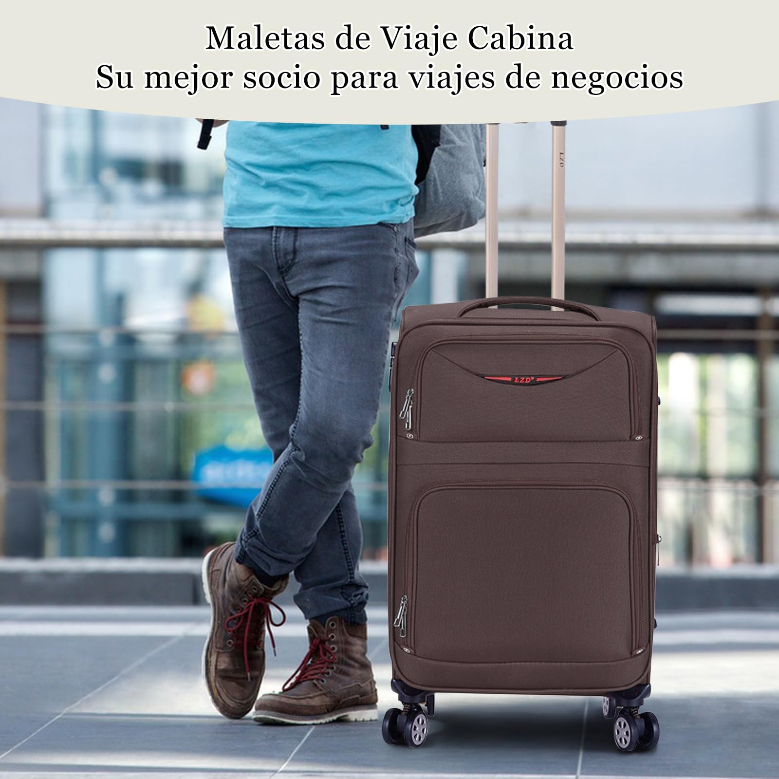 Juego de Maletas Blandas 4 Piezas Ampliable Ligero Set Maletas de Viaje de Tela Cabina Trolley Duradero con 4 Ruedas Dobles Giratorias y Cerradura 18" 20" 24" 28" (Marron)