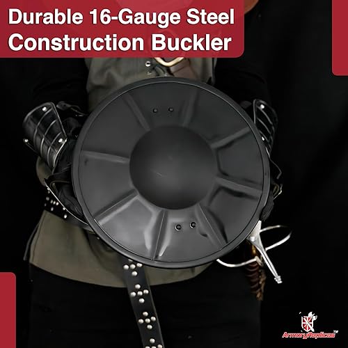 Miniatura 4 de Armory Replicas - Colección de escudos Buckler Medieval Antiguos - Defensa de combate cercano, negro (Dull Black)